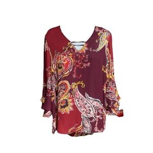 🔴EST. 1946 Paisley V-Neck Burgundy Tunic